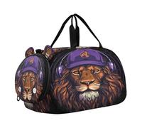 Bella Musica Viola Leone Borsa Sportiva da Nuoto e Palestra con Scomparto per Scarpe Borsa da Viaggio per Il Fine Settimana Borsone per Ragazzi