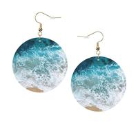 Bella Ocean Onde Stampa Piercing Rotondo Orecchini In Pelle Set 1 Paio di Eleganti Orecchini In Pelle Penzolare Cerchio Per Le Donne Gioielli Regali, One Size, Poliestere