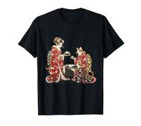 Bella Opera d'Arte Giapponese Kimono Cats Tea Cerimonia Maglietta