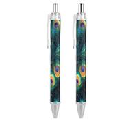 Bella penna a sfera retrattile con piume di pavone, 0,5 mm, scrittura fine e liscia, per casa e ufficio, nera, 2 pezzi come foto 1