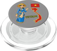 Bella ragazza vietnamita sorridente, bandiera e mappa del Vietnam PopSockets PopGrip per MagSafe