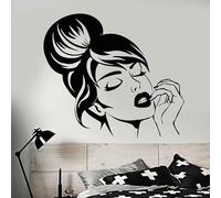 Bella ragazza viso acconciatura trucco adesivi vinile decorazione interna rimovibile murale decalcomania parete negozio di moda carta da parati 47 x 42 cm