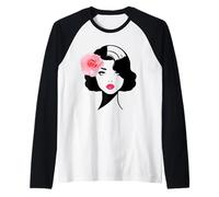 Bella Ragazza Viso Rosa Caldo Rosa Bianco Nero Forme Mania Maglia con Maniche Raglan
