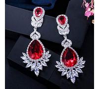 Bella regina Fancy Red Cubic Zirconia Long Bridal Wedding Big Drop Orecchini Brides Jewelry