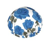 Bella rosa blu Cuffia da doccia da donna a doppio strato, riutilizzabile, design di grandi dimensioni adatto a tutte le lunghezze dei capelli, adatto per ragazze, spa e uso domestico.