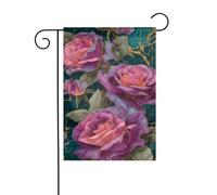 Bella rosa e viola rose giardino bandiera 30x45cm verticale su entrambi i lati casa colonica vacanze decorazioni esterne bandiera cortile