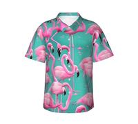 Bella Rosa Fenicotteri Uomo Estate Hawaiian Camicie Performence Stampato Button Down Camicia Casual Floreale Spiaggia Vacanza Camicia, nero, L