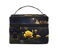Bella rosa gialla borsa per il trucco da donna di grande capacità, borsa portatile da viaggio per trucchi (22,9 x 16,5 x 15,7 cm) borsa per trucco grande per ragazze