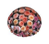 Bella rosa regalo riutilizzabile cuffia da doccia per le donne, doppio strato impermeabile cappello da bagno, trattamento dei capelli essenziale