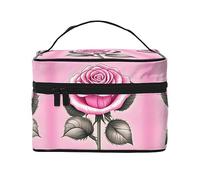 Bella rosa rosa borsa per il trucco da donna di grande capacità, borsa portatile da viaggio per trucchi (22,9 x 16,5 x 15,7 cm) borsa per trucco grande per ragazze