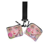 Bella rosa rosa stella coreana portamonete da donna porta carte di dimensioni compatte organizer per carte con cerniera tasca portamonete per signora 2 pezzi, Bella rosa rosa stella coreana, 1 size