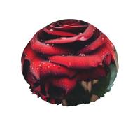 Bella rosa rossa doppio strato cuffia da doccia per le donne riutilizzabile adatta per il bagno spa