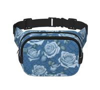 Bella rosa su sfondo blu stampato multifunzionale marsupio unisex trendy messenger bag, borsa da viaggio sport stoccaggio borsa