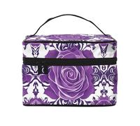 Bella rosa viola da donna, grande capacità borsa per il trucco, borsa portatile da viaggio (22,9 x 16,5 x 15,7 cm) borsa per trucco grande per ragazze