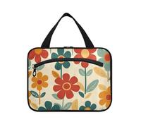 Bella rosso e verde fiori appesi trucco borsa da viaggio con gancio, progettista carino kit Bag per gli uomini per le donne must toilette bolso para maquillaje, Bellissimi fiori rossi e verdi, M
