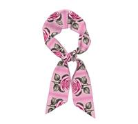 Bella sciarpa da donna con stampa di rose rosa, sciarpa di seta alla moda, adatta come foulard, sciarpa, cravatta o accessorio di abbigliamento