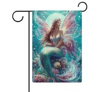 Bella sirena con ali di farfalla bandiera da giardino stagionale vacanza juta doppia faccia casa cortile esterno bandiere 30,5 x 45,7 cm