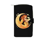 Bella sirena con luna da donna in pelle PU portafoglio lungo pochette organizer per ufficio viaggi