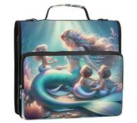 Bella sirena madre con i suoi bambini 3 anelli cerniera raccoglitore con maniglia tracolla, capacità 500 fogli multi-tasca organizer borsa per scuola ufficio