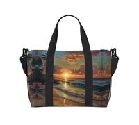 Bella spiaggia tramonto piccolo borsone borsa da viaggio pieghevole borsa da viaggio borsa weekender notte palestra ospedale borse per donne e uomini, nero, Taglia unica