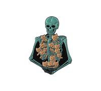 Bella spilla a forma di teschio con gatti in stile cartone animato, design unico, in lega robusta, accessorio giocoso per abiti casual, abbigliamento da festa, giocoso scheletro gatto pin, Misura