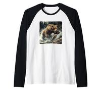 Bella Stagione di Pesca con Questa Fantastica Grafica a Forma di Orso Maglia con Maniche Raglan