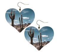 Bella stampa cactus orecchini eleganti a forma di cuore leggeri accessori da donna perfetti per feste e San Valentino.