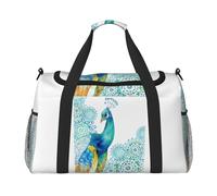 Bella stampa di pavone e floreale, borsa da weekender, borsa da allenamento, borsa da yoga, borsone per oggetti personali per Audlts, Nero , Taglia unica
