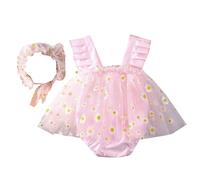 Bella stampa floreale abito pagliaccetto con fascia per capelli abbinata, set da 2 pezzi, vestito fotografico e copricapo per cento giorni