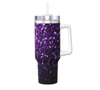 Bella stampa glitter viola 1,18 oz Ice Bully con manico cannuccia tazza isolata sottovuoto - Thermos per bevande calde e fredde