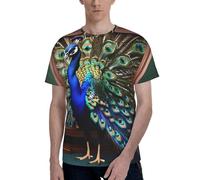 Bella stampa immagine pavone uomo manica corta girocollo t-shirt traspirante elegante casual atletico abbigliamento estivo, Nero , L