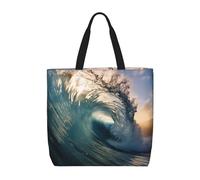 Bella stampa onde oceaniche Tote Bag e tasca interna con cerniera per donne signora, borsa per la spesa riutilizzabile viaggio