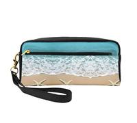 Bella stella marina sulla sabbia borsa cosmetica da donna con due tasche per la bellezza quotidiana accessori essenziali organizer, Nero , Taglia unica, Astuccio per trucchi