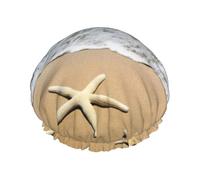 Bella stella marina sulla spiaggia sabbia stampata cappelli da bagno, doppio strato riutilizzabile copricapo, grande copertura per capelli per la cura quotidiana della pelle