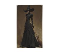 Bella strega con una scopa bandiere per la casa, 9 x 1,5 m, striscione di auguri con occhielli per interni ed esterni, decorazioni per la casa