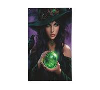 Bella strega con una sfera di cristallo bandiere per la casa, 3 x 1,5 m striscione di auguri con occhielli per interni ed esterni feste decorazioni per la casa