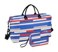 Bella Stripe Bianco Rosso Blu Decorativo Weekender/Pernottamento Duffel Allenamento Bag con Toiletry Bag per Yoga Impermeabile Bolsa para en Avion