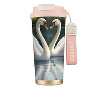 Bella tazza da caffè in acciaio con stampa di cigni bianchi sul lago, thermos da caffè all'aperto, tazza da campeggio con coperchio a prova di perdite, tazze portatili per mantenere caldo/ghiaccio