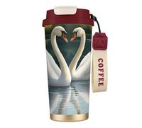 Bella tazza da caffè in acciaio con stampa di cigni bianchi sul lago, thermos da caffè all'aperto, tazza da campeggio con coperchio a prova di perdite, tazze portatili per mantenere caldo/ghiaccio