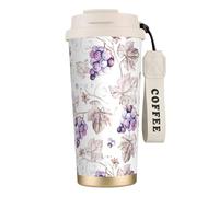 Bella tazza da caffè in acciaio con stampa di foglie d'uva, thermos per caffè all'aperto, tazza da campeggio con coperchio a prova di perdite, tazze portatili per mantenere caldo/ghiaccio