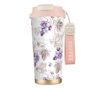 Bella tazza da caffè in acciaio con stampa di foglie d'uva, thermos per caffè all'aperto, tazza da campeggio con coperchio a prova di perdite, tazze portatili per mantenere caldo/ghiaccio