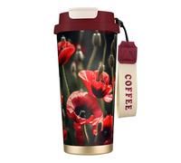 Bella tazza da caffè in acciaio con stampa di papaveri rossi, thermos da caffè all'aperto, tazza da campeggio con coperchio a prova di perdite, tazze portatili per mantenere caldo/ghiaccio