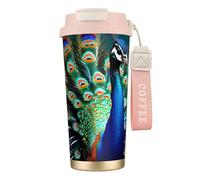 Bella tazza da caffè in acciaio con stampa di pavone, thermos da caffè all'aperto, tazza da campeggio con coperchio a prova di perdite, tazze portatili per mantenere caldo/ghiaccio