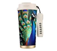 Bella tazza da caffè in acciaio con stampa di pavone, thermos da caffè all'aperto, tazza da campeggio con coperchio a prova di perdite, tazze portatili per mantenere caldo/ghiaccio