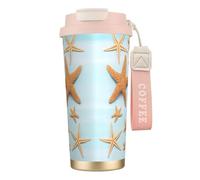 Bella tazza da caffè in acciaio con stampa di stelle marine, thermos da caffè all'aperto, tazza da campeggio con coperchio a prova di perdite, tazze portatili per mantenere caldo/ghiaccio