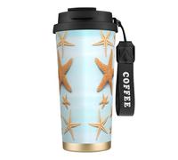 Bella tazza da caffè in acciaio con stampa di stelle marine, thermos da caffè all'aperto, tazza da campeggio con coperchio a prova di perdite, tazze portatili per mantenere caldo/ghiaccio