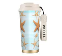 Bella tazza da caffè in acciaio con stampa di stelle marine, thermos da caffè all'aperto, tazza da campeggio con coperchio a prova di perdite, tazze portatili per mantenere caldo/ghiaccio