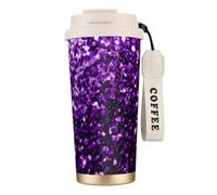 Bella tazza da caffè in acciaio con stampa glitter viola, thermos da caffè all'aperto, tazza da campeggio con coperchio a prova di perdite, tazze portatili per mantenere caldo/ghiaccio