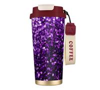 Bella tazza da caffè in acciaio con stampa glitter viola, thermos da caffè all'aperto, tazza da campeggio con coperchio a prova di perdite, tazze portatili per mantenere caldo/ghiaccio