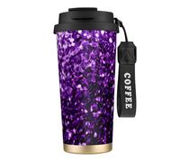 Bella tazza da caffè in acciaio con stampa glitter viola, thermos da caffè all'aperto, tazza da campeggio con coperchio a prova di perdite, tazze portatili per mantenere caldo/ghiaccio